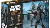 Star Wars Legion boxed set featuring Pyke Syndicate Foot Soldiers. Four miniatures in combat poses: one central figure in armored suit with helmet and blaster rifle, three smaller figures in varied armor. Background shows industrial setting with machinery.