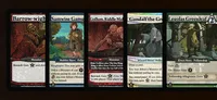Four character cards from the upcoming Lord of the Rings: Ascension game are displayed. On the left, a card features a menacing Barrow-wight, illustrated with a skeletal figure, labeled as a Monster. The second card showcases Samwise Gamgee, depicted as a cheerful Hobbit Hero in a vibrant landscape, with abilities related to the Ring. The third card presents Gollum, illustrated in a dark, eerie setting, also categorized as a Monster, with a fate mechanic involving The One Ring. The fourth card is not fully visible but appears to continue the theme of characters from the Lord of the Rings universe.