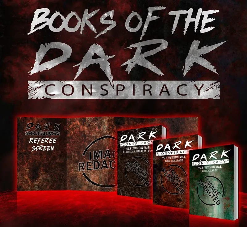 "BOOKS OF THE DARK CONSPIRACY" with four book covers below.