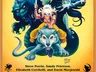 The cover of the ElfQuest roleplaying game box. At the top, the title "ElfQuest" is in large blue stylized letters, with the subtitle "The Official Roleplaying Game" beneath it in smaller black text. In the center, a blonde elf with pointed ears and a yellow outfit holds a dagger, standing on the back of a gray wolf with its mouth open. Behind them, a large blue panther-like creature looms, and a blue-skinned figure with long black hair and a white outfit is partially visible. The background is a gradient of yellow and orange. In the bottom right corner, the text "Pini 83" is visible.