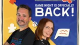 Felicia Day and Wil Wheaton with "CONLUDO GAME NIGHT IS OFFICIALLY BACK!" and game icons.