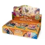 A display box for the Disney Lorcana Trading Card Game features various booster packs from the "Wilds Unknown" expansion. The box is adorned with vibrant artwork depicting characters in a lush, adventurous setting, including a young girl with red hair and a boy in a hat, suggesting a theme of exploration. Each pack is labeled with the title "WILDS UNKNOWN" and indicates that there are 12 cards per pack, highlighting the game's focus on adventure and survival.