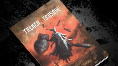 Trench Crusade book cover with armored figure, warplanes, and explosion.