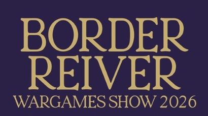 The text features the words "BORDER REIVER WARGAMES SHOW 2023" in large, bold, golden letters against a dark purple background. The design emphasizes the event's name, making it prominent and eye-catching. The overall aesthetic conveys a sense of importance and excitement for the wargaming community.