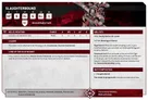 A character profile for the Slaughterbound from the World Eaters faction in Warhammer 40,000, featuring a dark red and black design. The card includes key statistics such as movement, toughness, and invulnerable save, along with details about its melee weapon, the Lacerator and daemonic claw. Abilities like "Deadly Demise" and "Rage Eternal" are highlighted, along with keywords indicating its classification as an infantry character associated with Chaos and Khorne.