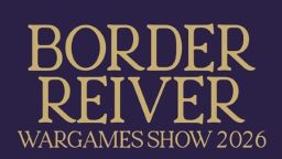 The text features the words "BORDER REIVER WARGAMES SHOW 2023" in large, bold, golden letters against a dark purple background. The design emphasizes the event's name, making it prominent and eye-catching. The overall aesthetic conveys a sense of importance and excitement for the wargaming community.