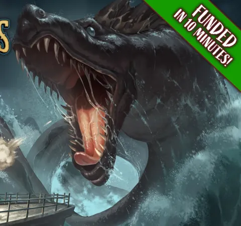 Black serpent with open mouth and sharp teeth, green banner with white text "FUNDED IN 10 MINUTES!"