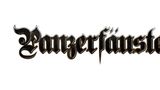 The logo for "Panzerfäuste" features the game's name in an ornate, gothic-style font. The letters are predominantly black with a slight metallic sheen, giving it a bold and striking appearance. The design includes sharp edges and flourishes, particularly on the letters "ä" and "f," which add a sense of fantasy and drama to the overall look. The logo is set against a plain white background, enhancing its visibility and impact.