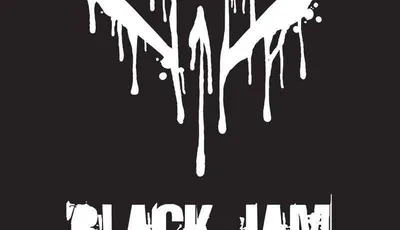Stylized white line-art illustration on a black background depicting two skeletal hands gripping each other by the wrist. Below the hands, bold white capital letters read "BLACK JAM." Underneath, smaller white text reads "A POST-APOCALYPTIC OSR ADVENTURE."