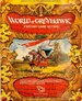 The cover of "World of Greyhawk" features a vibrant illustration of a knight on horseback, adorned in colorful armor, holding a banner with a red and white design. In the background, a castle is visible on a hill, while other figures on horseback can be seen in the distance, set against a lush green landscape. The title "World of Greyhawk™ Fantasy Game Setting" is prominently displayed at the top, framed by ornate golden borders.