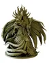 A winged figure with a spiked crown, holding a staff, standing on a coiled serpent base.
