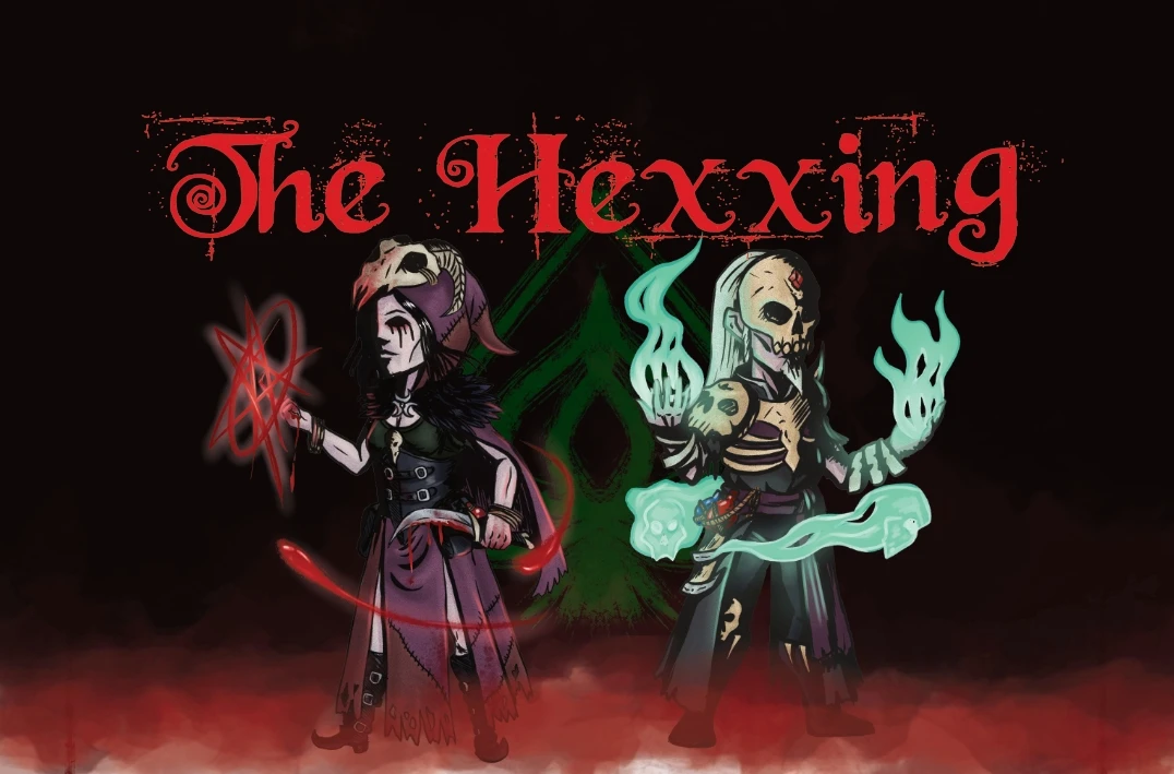 Artwork depicting 2 sample Hexxing characters.