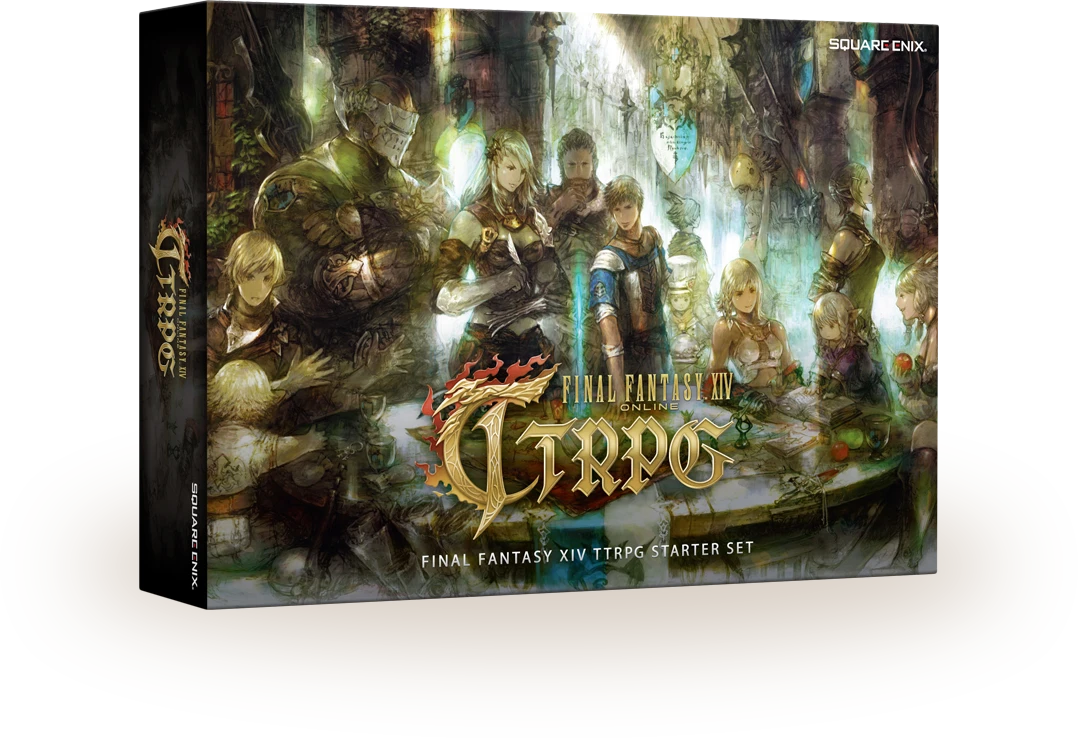 Final Fantasy XIV TTRPG Starter Set box showing 9 characters