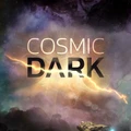 A cosmic scene featuring a vibrant, swirling nebula in shades of purple, blue, and orange, creating a sense of depth and mystery. In the foreground, a small, futuristic spaceship hovers, illuminated by soft lights, suggesting exploration in a vast, dark universe. The title "COSMIC DARK" is prominently displayed in bold, modern typography, with a lightning-like graphic element adding to the tension of the space horror theme.