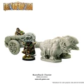 A Razorback Chariot is prominently displayed, featuring a detailed chariot design pulled by two Razorbacks. The chariot is crewed by a charioteer, who is depicted in a dynamic pose, alongside a warrior figure. The overall color scheme is a mix of muted tones, emphasizing the chariot's rugged and battle-ready appearance.