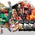A vibrant illustration features several characters engaged in various activities related to the occult and espionage, set against a backdrop of chaotic office elements and mystical symbols. Prominent figures include a man in a suit with a serious expression, a woman with long hair and a beanie, and a man focused on a computer, all surrounded by swirling graphics that suggest supernatural themes. In the foreground, three books titled "Introduction to Applied Occult Computing," "Black Bag Jobs Reopened," and "Supervisor's Guide" are displayed, showcasing their distinct covers.