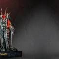 A mystical character figure, the Animist, stands prominently with long, flowing hair and a beard, adorned with various natural elements. He wears a red cloak over layered garments, and his hands are raised, suggesting a connection to nature or magic. The background is dark and textured, enhancing the character's imposing presence.