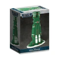 A box for the Eldar Soul Shrine from Gales Force Nine's Battlefield in a Box range, featuring a vibrant green building with fluid arches and sweeping curves. The design includes white and red details, enhancing its striking appearance. The box is labeled "Gothic Sector" and indicates that it contains one fully painted building.