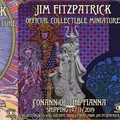 A 28mm scale miniature of Ériu, the Goddess of Ireland, is prominently displayed in the center, showcasing intricate details in her flowing attire and graceful pose. The background features vibrant artwork inspired by Jim Fitzpatrick, with a stylized depiction of a woman and decorative patterns in rich colors. The text at the bottom highlights that this is an official collectible miniature from Jim Fitzpatrick, emphasizing its unique artistic heritage.