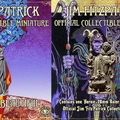 A detailed 28mm scale miniature of Balor of the Evil Eye is prominently displayed in the center, showcasing intricate sculpting by Steve Salah. The background features vibrant, Celtic-inspired artwork with swirling patterns and rich colors, enhancing the mythical theme. Text at the top reads "JIM FITZPATRICK OFFICIAL COLLECTIBLE MINIATURE," while a banner at the bottom notes that it contains one "Heroic 28mm Balor of the Evil Eye."