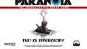 The image features the title "PARANOIA: THE UNCOOPERATIVE BOARD GAME" prominently displayed at the top, with a bold, stylized font. Below the title, a single brown boot is shown stepping into a cloud of smoke, suggesting a sense of mystery and tension. The tagline "FUN IS MANDATORY" is positioned beneath the boot, emphasizing the game's theme of enforced enjoyment. The background is mostly white, allowing the central elements to stand out, while the logo of Modiphius Entertainment is located in the bottom left corner.