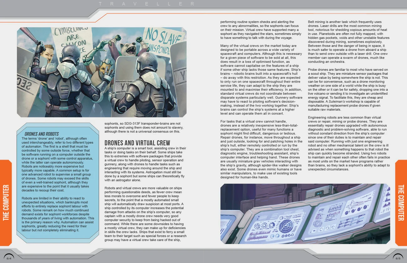 Two page spread detailing Drones and Virtual Crew