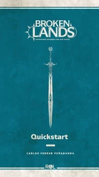 A teal cover features a stylized, ornate sword centered vertically, with the title "Quickstart" prominently displayed below it in bold, white text. The author's name, "Carlos Ferrer Peñaranda," is positioned beneath the title, while decorative elements in the corners add a subtle design touch. The background has a textured appearance, enhancing the overall dark fantasy theme.