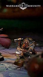 A trio of miniatures from the board game Warhammer Quest: Darkwater is displayed on a detailed game board. On the left, a character in a flowing red cloak wields a staff, while in the center, a heavily armored warrior brandishes a sword and shield, showcasing intricate details on their armor. To the right, a duardin ranger holds an axe and has a backpack filled with adventuring gear, all set against a richly colored background that enhances the fantasy theme.