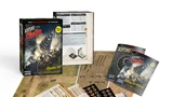 The box contents show the box, maps, tokens, reference sheets, rule and adventure book and a set of dice