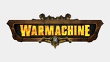 The image features the logo for "Warmachine," prominently displayed with bold, fiery orange letters against a textured black and gold background. Above the text, there are mechanical elements, including pipes and gears, adding to the industrial theme of the Iron Kingdoms. The overall design conveys a sense of power and excitement, fitting for a tabletop gaming experience.