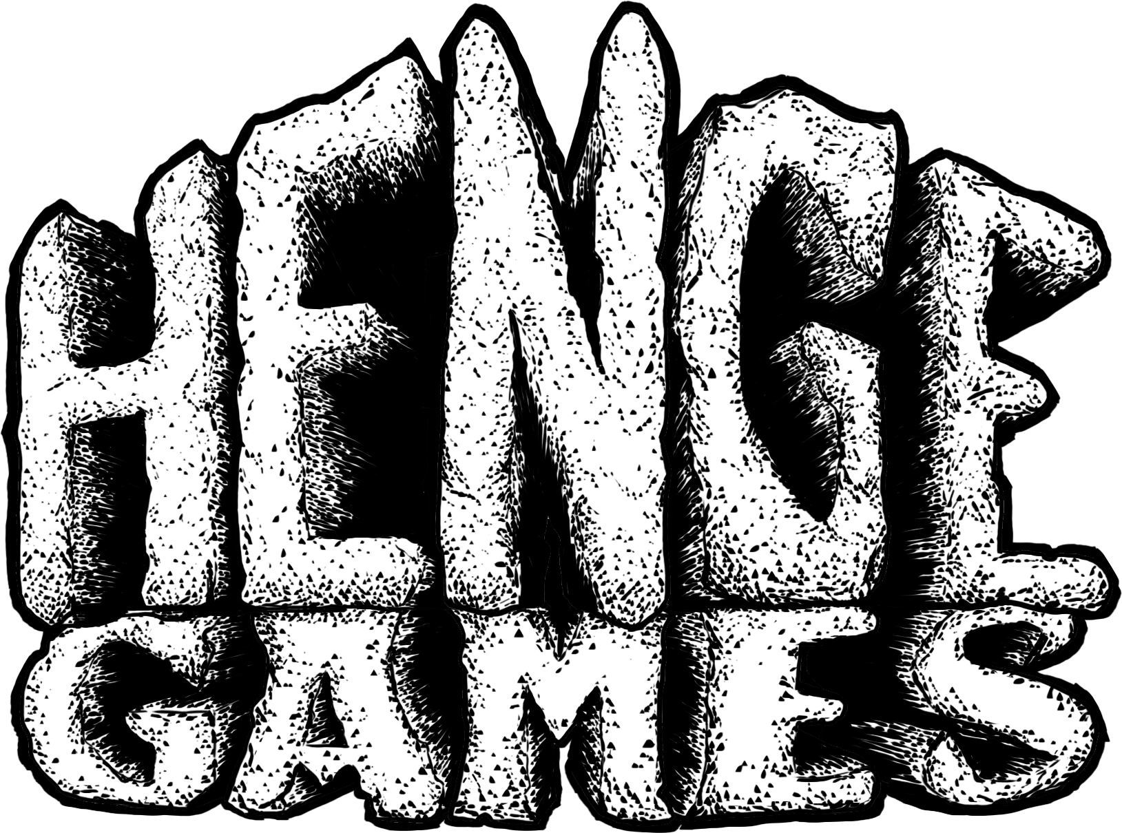 The image features the logo of Henge Games, prominently displaying the name "HENGE GAMES" in a bold, stylized font that resembles rugged stone or rock formations. The letters are textured with a rough, uneven surface, giving a sense of strength and durability. The overall design conveys a fantasy theme, fitting for a game centered around barbarian warriors and epic adventures. The background is transparent, allowing the logo to stand out clearly.