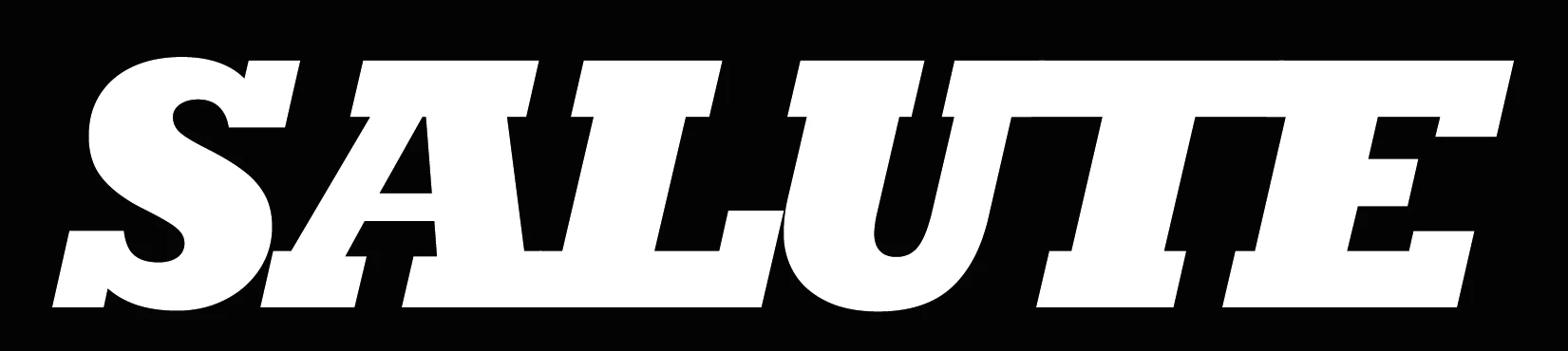 The image features bold, white text that reads "SALUT" against a solid black background. The letters are stylized with a modern, blocky font, creating a striking contrast with the dark backdrop. The overall design is simple yet impactful, emphasizing the word prominently.