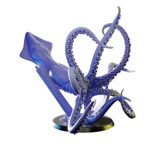 Blue octopus and stingray figurine on a black base