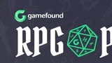 A glowing green 20-sided die with visible numbers and a stylized "G" in the center, set against a dark textured background. Partial white text reading "PR" is visible on the right side.