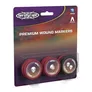 A pack of Premium Wound Markers for the G.I. JOE Heroscape game, featuring three circular tokens in red and black. The red tokens indicate "1 Wound" and "2 Wounds," while the black token also indicates "2 Wounds," each adorned with a skull graphic in the center. The packaging has a colorful background with the Heroscape logo prominently displayed at the top.