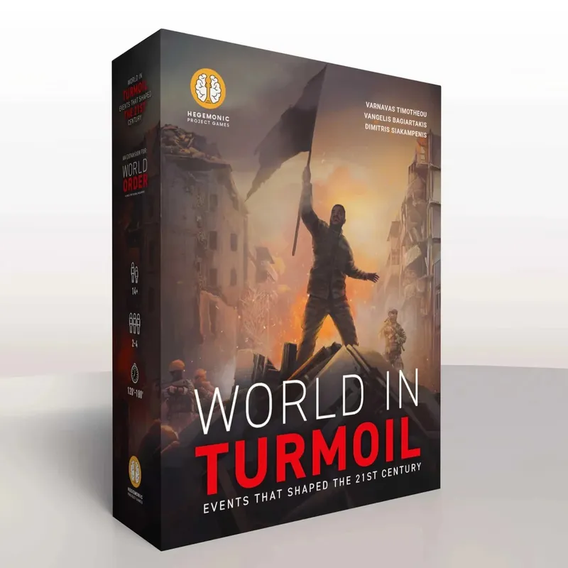 Box of "World in Turmoil: Events that Shaped the 21st Century" game.