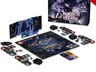 Solo Leveling board game box, components, and hexagonal game board with miniatures and cards.