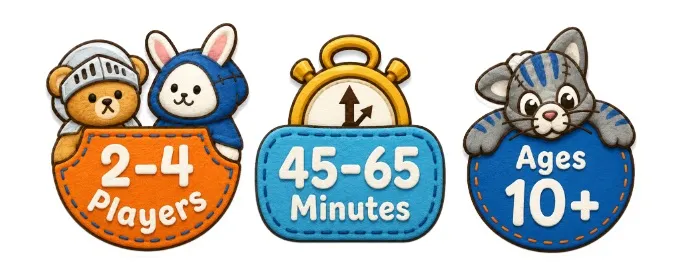 Blue banner with clock icon and text "45-65 Minutes" between two cartoon bunnies in orange and blue.