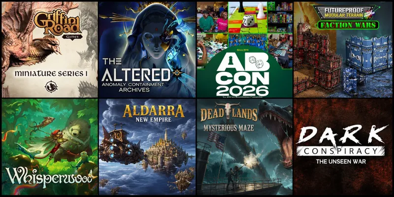AB CON 2026, Futureproof Modular Terrain Faction Wars, Dead Lands Mysterious Maze, Dark Conspiracy The Unseen War