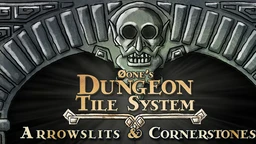Dungeon Tile System - Arrowslits & Cornerstones logo showing a skull as the keystone in a dwarven stone archway.
