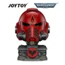 Red Space Marine helmet with blood drop icon on stand, "JOYTOY WARHAMMER 40,000" text above.
