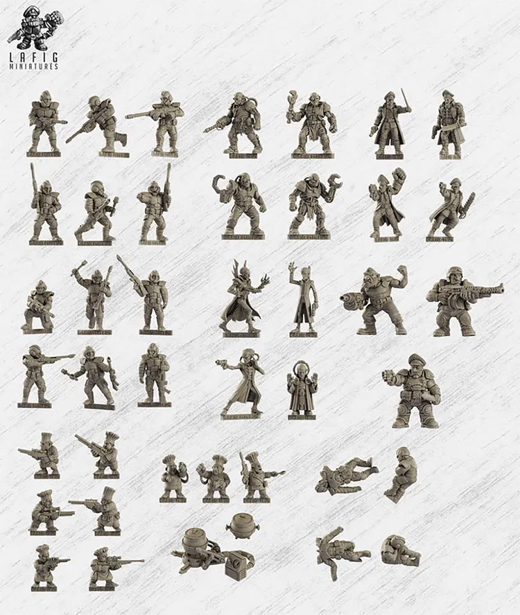 A collection of 41 28mm scale miniatures from LaFig Miniatures' 