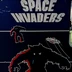 A vintage arcade cabinet for the game "Space Invaders" features a striking design with bold, white lettering at the top. The artwork depicts a large, menacing alien creature in black and red, with smaller figures and a spaceship above it, set against a dark blue background. The cabinet shows signs of wear, adding to its nostalgic charm, and is positioned in a well-lit space that suggests a gaming or exhibition environment.