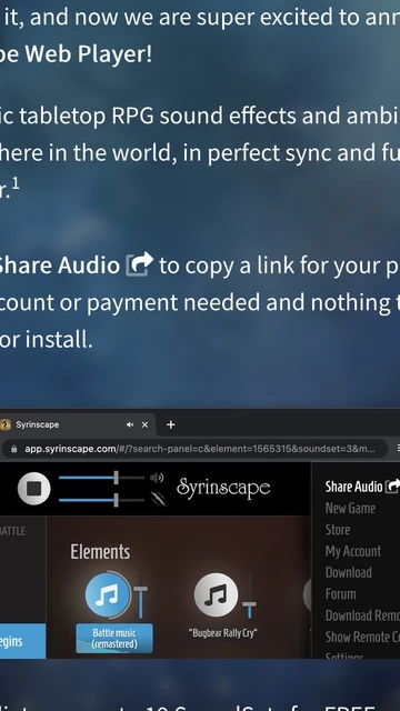 An example of the Syrinscape webplayer website page