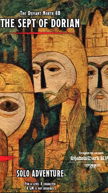 Stylized illustration of three robed figures with elongated faces, text "THE SEPT OF DORIAN" and "5th EDITION"