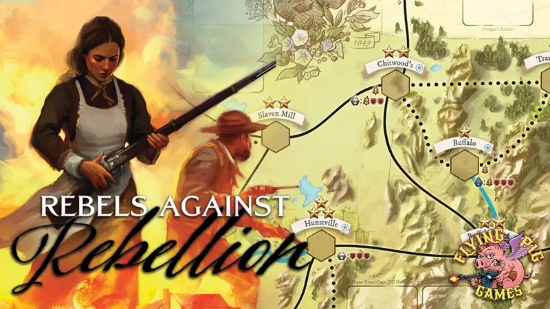 Map with locations Chitwood's, Slaven Mill, Huntsville, and text "Rebels Against Rebellion".