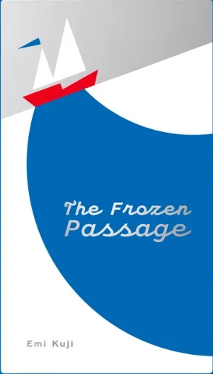 A minimalist game cover features a stylized illustration of a sailboat with a red hull and white sails, set against a blue background that occupies the lower half of the design. The title "The Frozen Passage" is displayed in a modern font, positioned centrally, with the designer's name, "Emi Kuji," in smaller text at the bottom. The upper portion of the cover is a light gray, creating a clean and contemporary aesthetic.