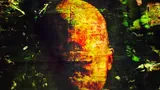 Distorted, glowing face silhouette in dark, abstract background. Overlaid text reads: "ID//eNtiTY unknown."