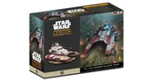 A box for the TX-130 Saber-class Tank expansion from Star Wars: Legion features a prominent illustration of the tank in action, showcasing its sleek design with red and white accents. The box also displays the miniature of the tank prominently on the front, alongside the game's logo and title. The background depicts a lush battlefield scene, enhancing the thematic elements of the Galactic Republic's military presence.