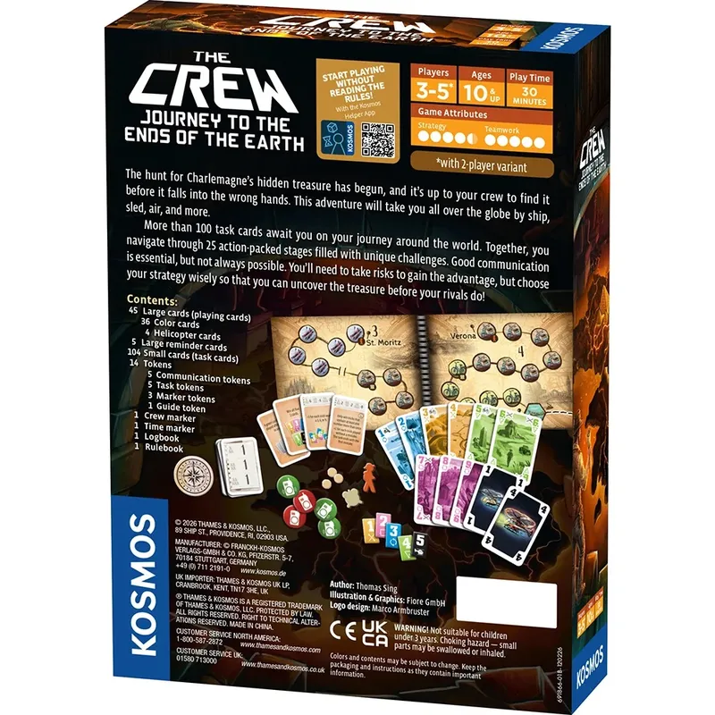 The Crew: Journey to the Ends of the Earth game box, cards, and tokens.